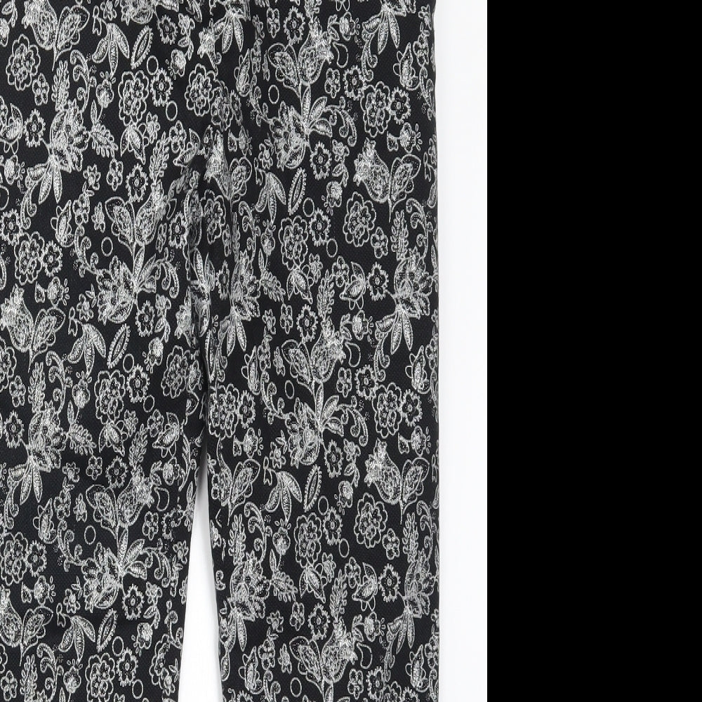 TU Womens Black Floral  Trousers  Size 10 L25.5 in
