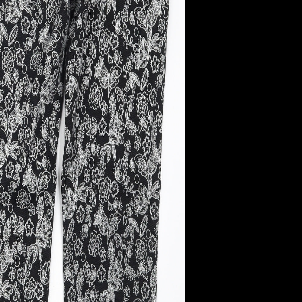 TU Womens Black Floral  Trousers  Size 10 L25.5 in