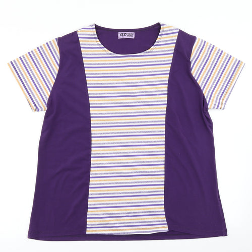 Teo Womens Purple Striped  Basic T-Shirt Size XL
