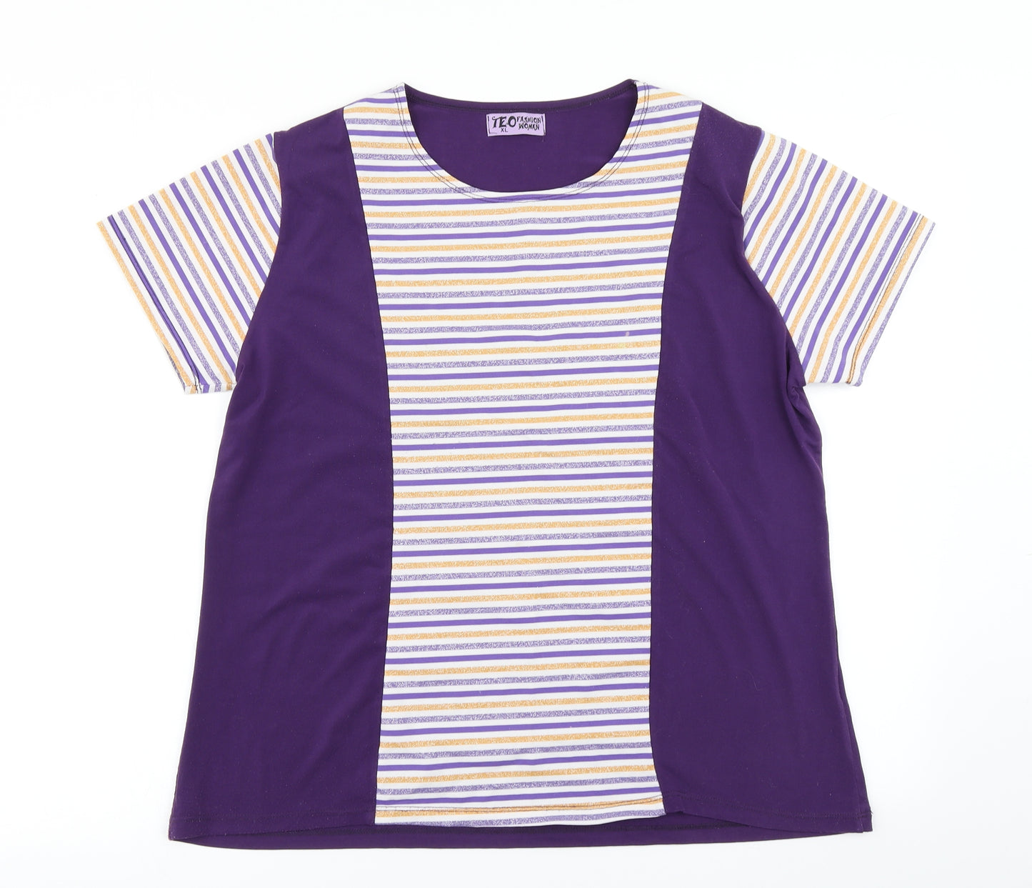Teo Womens Purple Striped  Basic T-Shirt Size XL