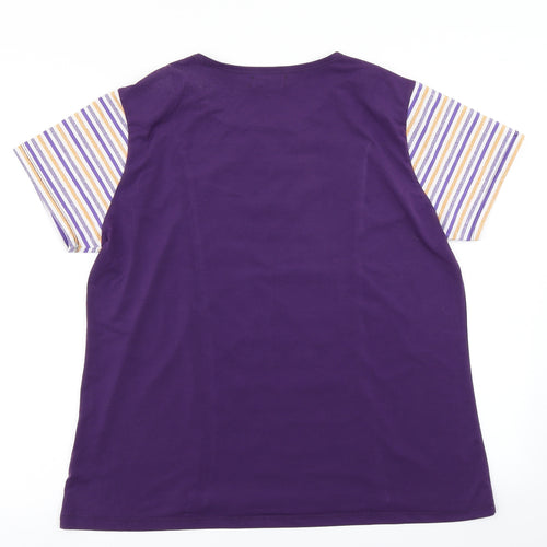 Teo Womens Purple Striped  Basic T-Shirt Size XL