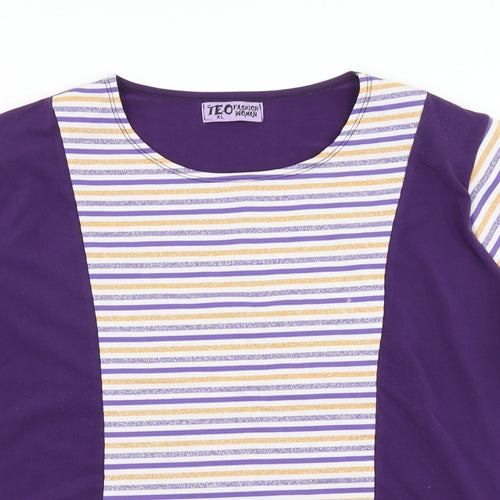 Teo Womens Purple Striped  Basic T-Shirt Size XL