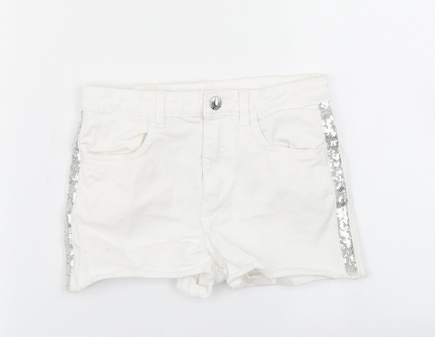 H&M Girls White  Denim Hot Pants Shorts Size 11-12 Years