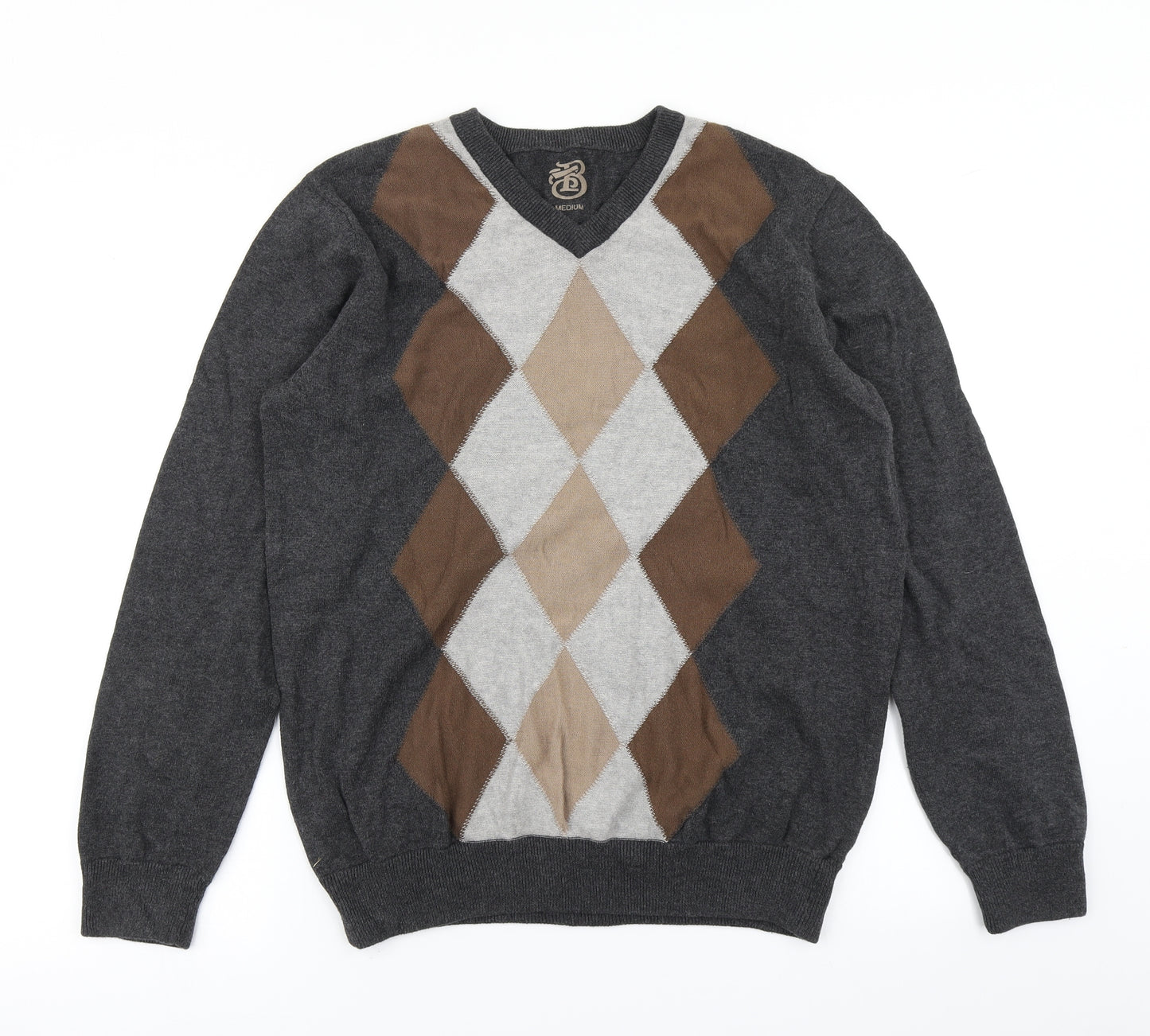 Burton Mens Grey Argyle/Diamond Knit Pullover Jumper Size M