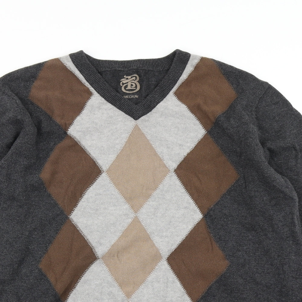 Burton Mens Grey Argyle/Diamond Knit Pullover Jumper Size M
