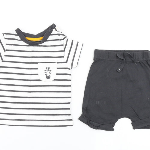 Nutmeg Boys Grey Striped  Shorts Set Outfit/Set Size 9-12 Months  - Zebra