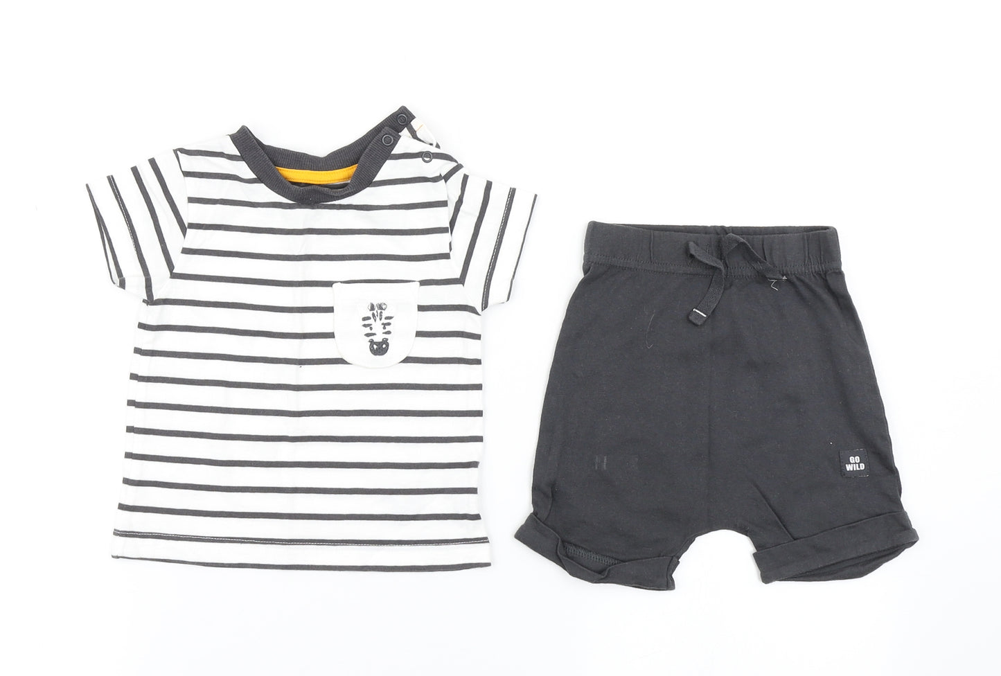 Nutmeg Boys Grey Striped  Shorts Set Outfit/Set Size 9-12 Months  - Zebra