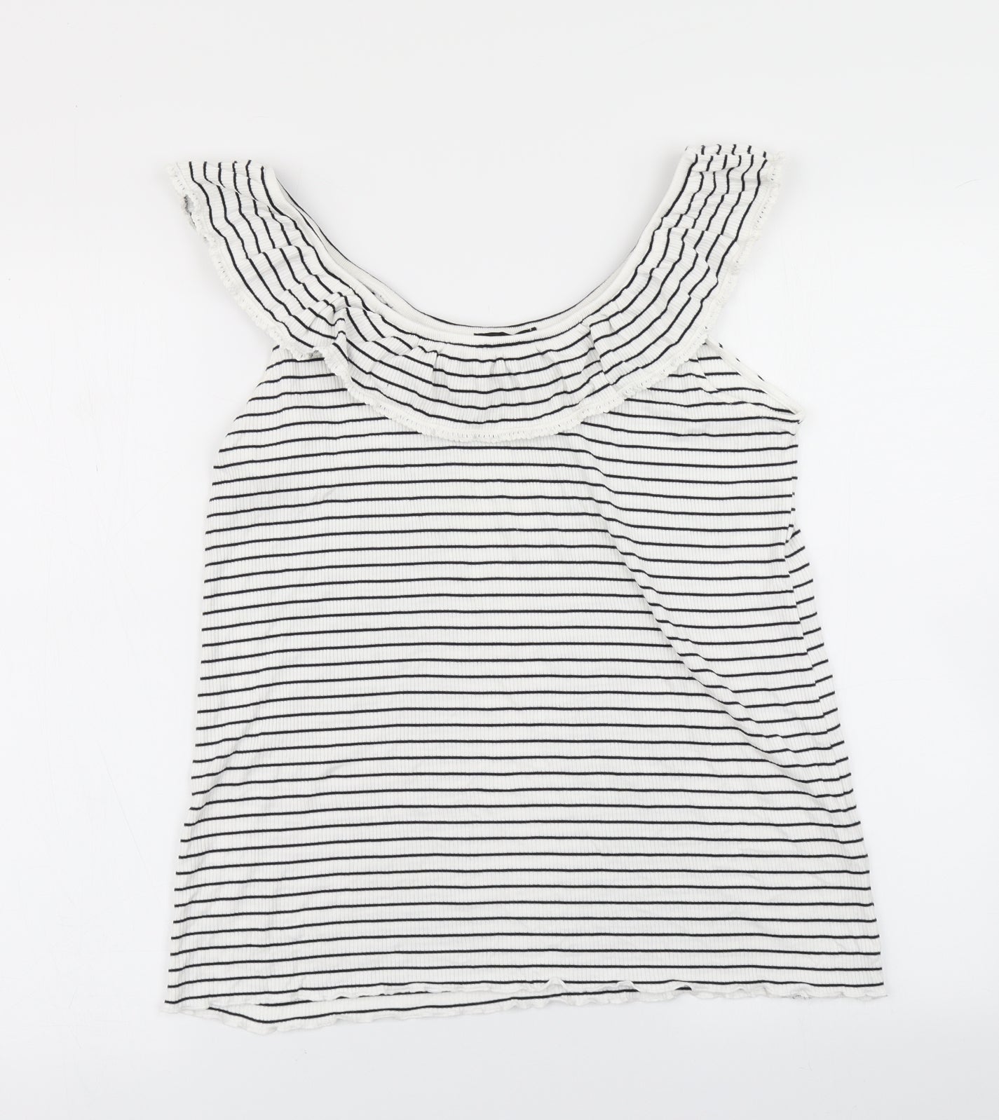 Dorothy Perkins Womens White Striped  Basic T-Shirt Size 16  - Lettuce Edging