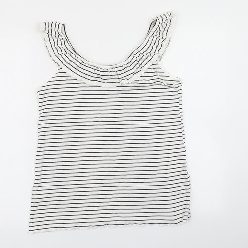 Dorothy Perkins Womens White Striped  Basic T-Shirt Size 16  - Lettuce Edging