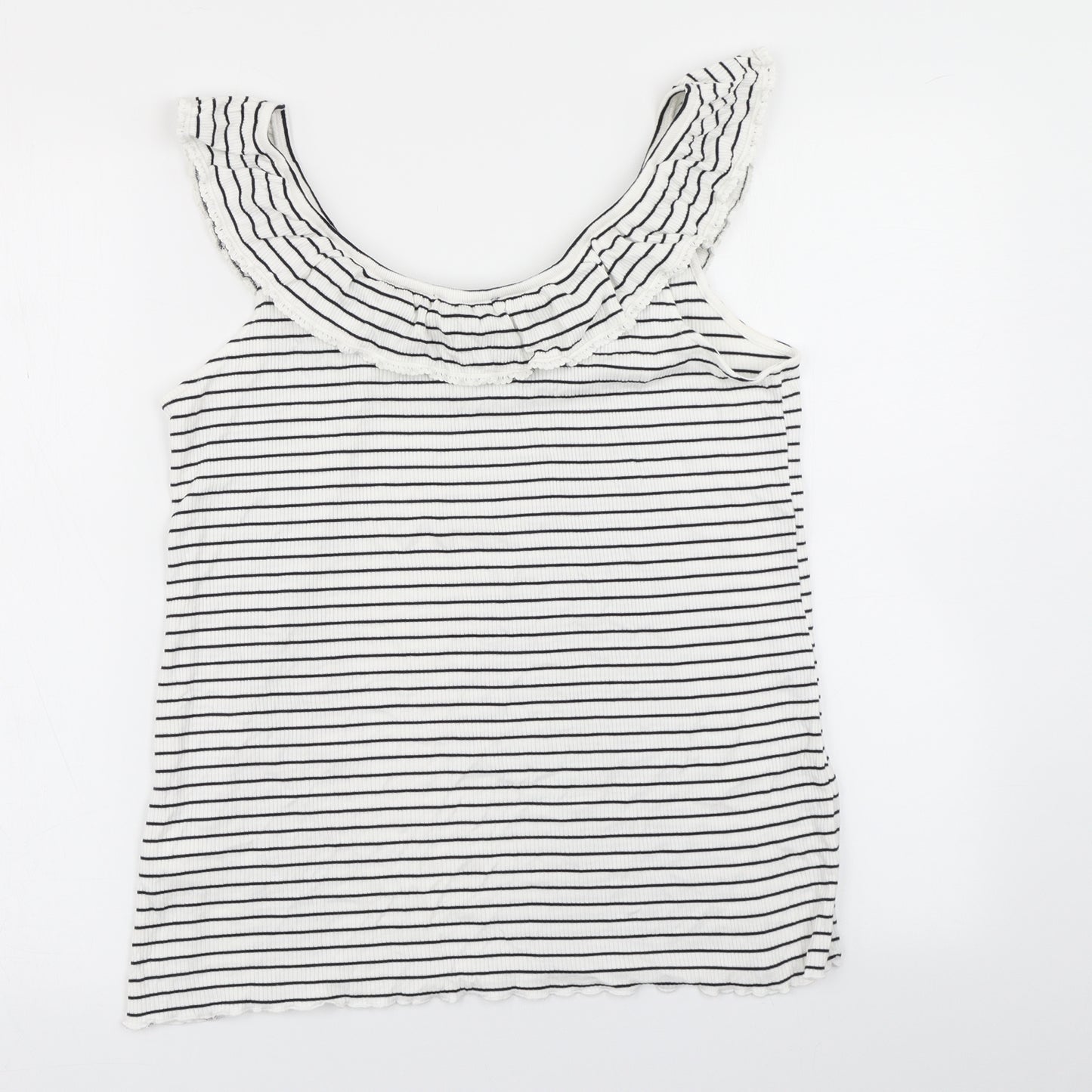 Dorothy Perkins Womens White Striped  Basic T-Shirt Size 16  - Lettuce Edging