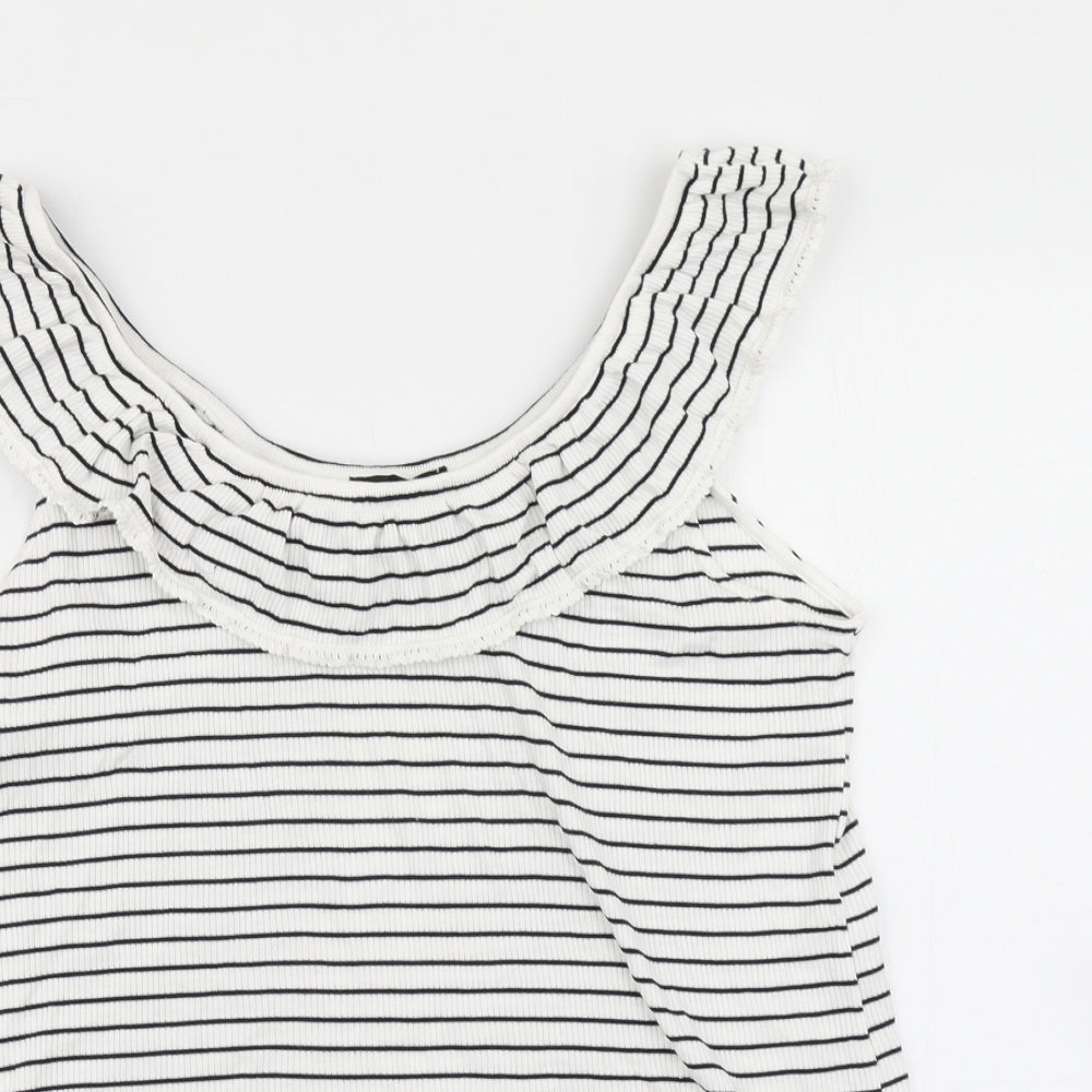 Dorothy Perkins Womens White Striped  Basic T-Shirt Size 16  - Lettuce Edging