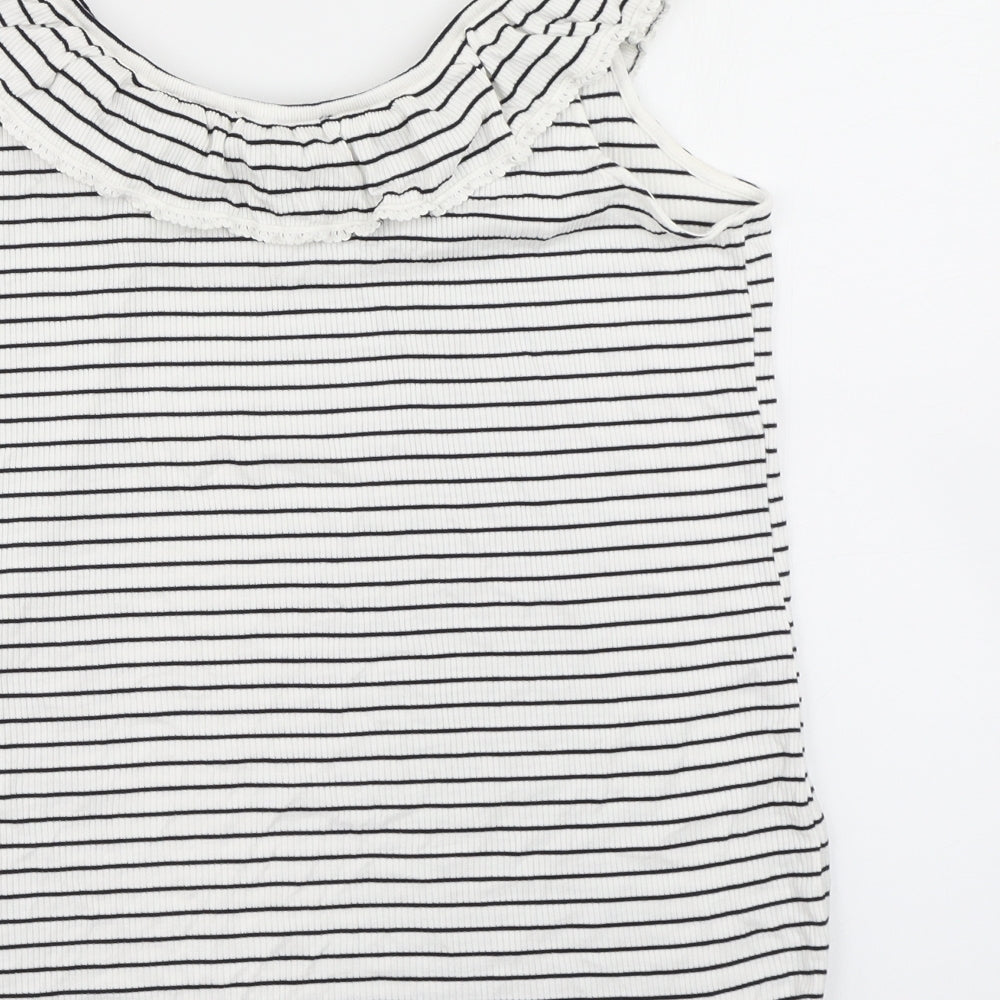 Dorothy Perkins Womens White Striped  Basic T-Shirt Size 16  - Lettuce Edging