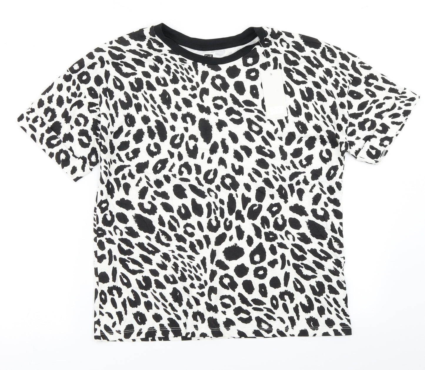 F&F Womens Black Animal Print  Basic T-Shirt Size 10