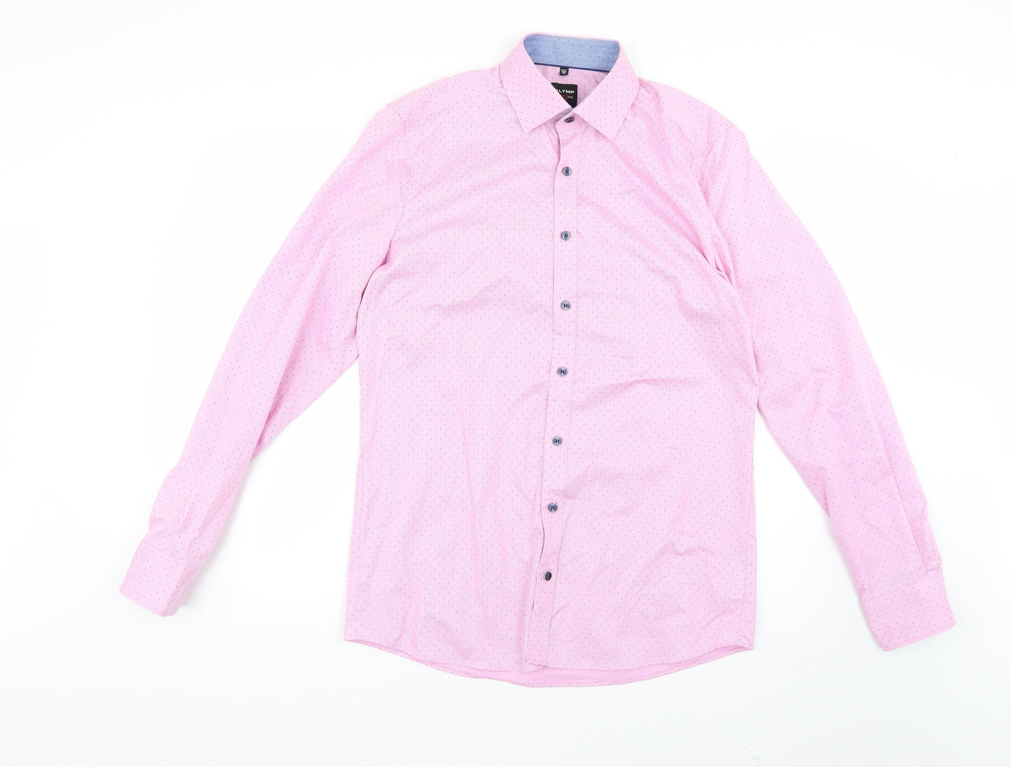 Olymp Mens Pink Polka Dot   Dress Shirt Size 15.5