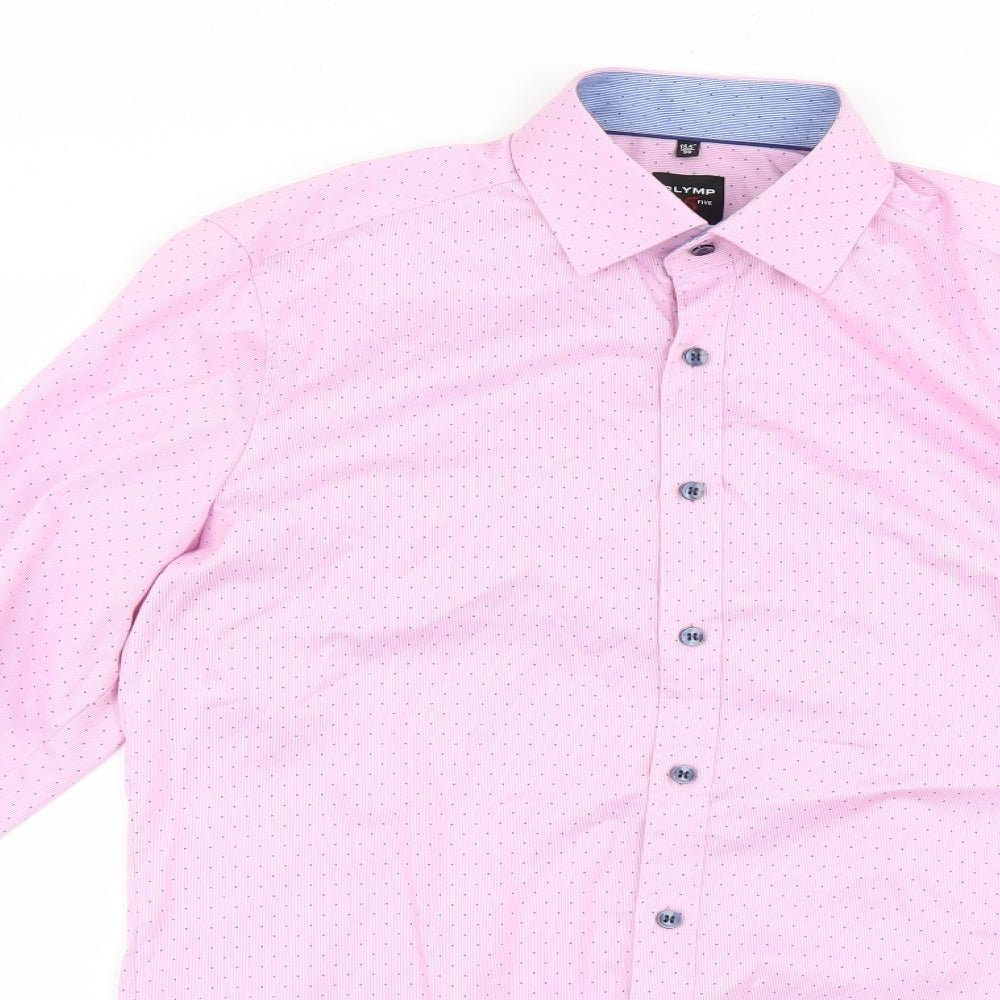 Olymp Mens Pink Polka Dot   Dress Shirt Size 15.5
