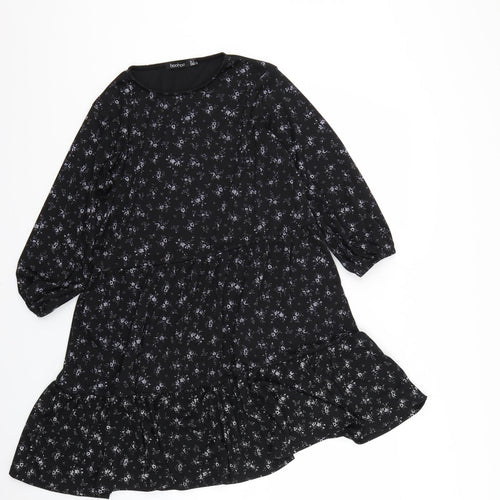 Boohoo Womens Black Floral  Fit & Flare  Size 6