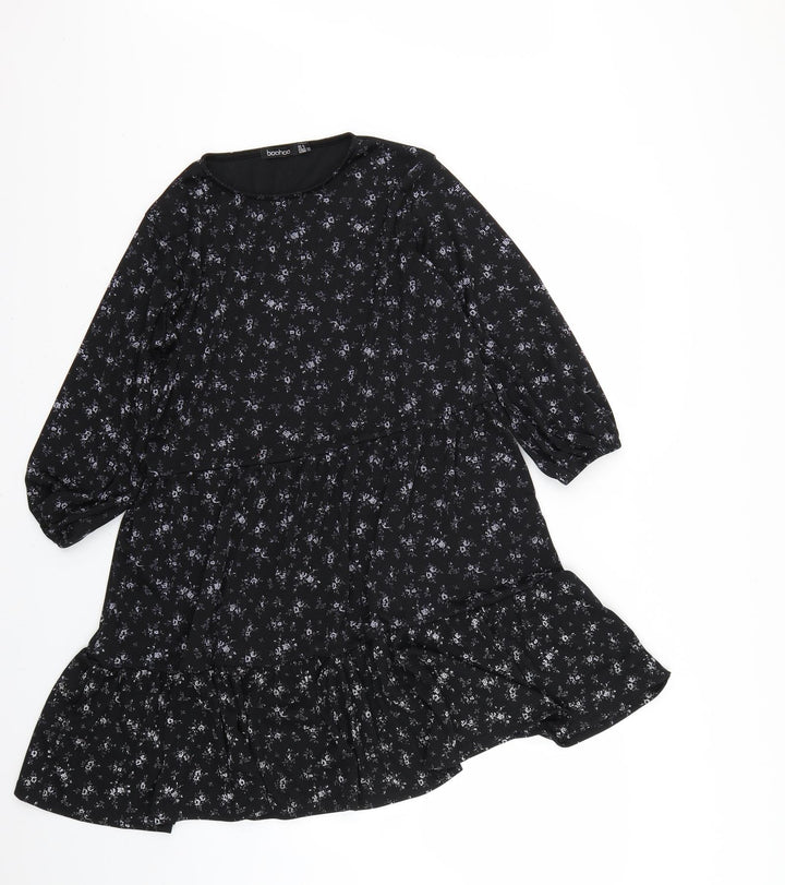 Boohoo Womens Black Floral  Fit & Flare  Size 6