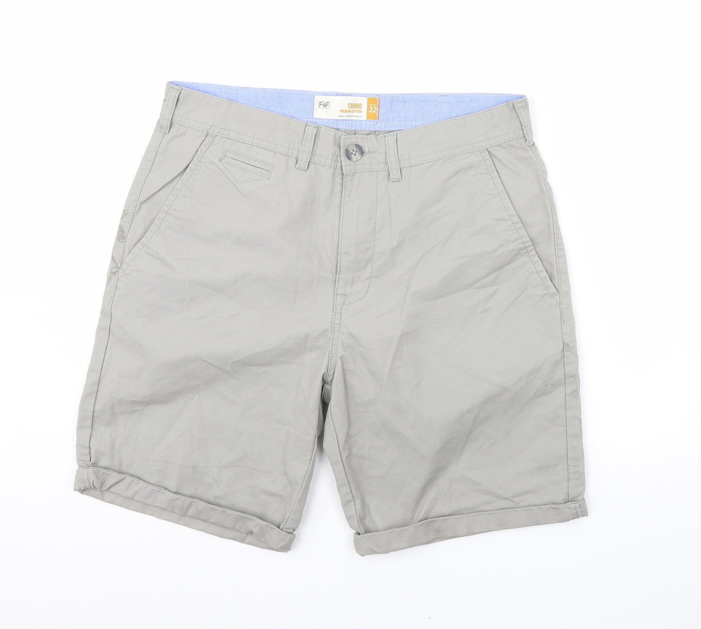 F&F Mens Grey   Chino Shorts Size 32