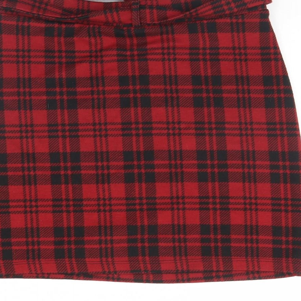 F&F Girls Red Plaid  Mini Skirt Size 11 Years