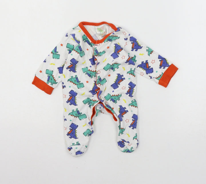 Little Din Baby White Geometric Jersey Babygrow One-Piece Size Newborn - Dinosaurs