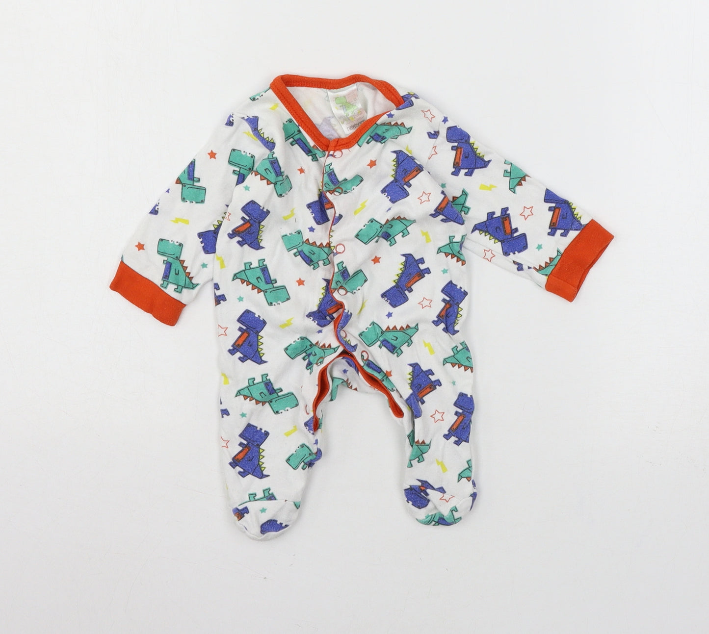 Little Din Baby White Geometric Jersey Babygrow One-Piece Size Newborn  - Dinosaurs