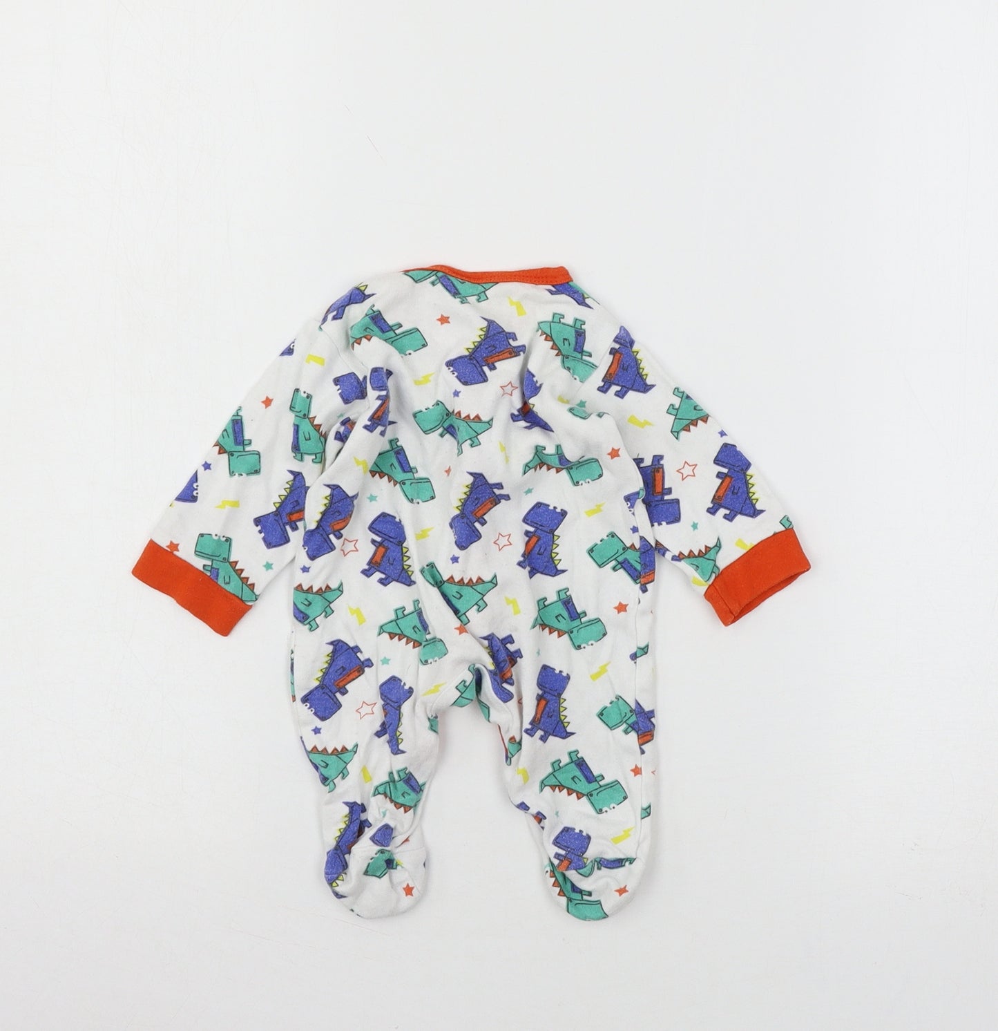 Little Din Baby White Geometric Jersey Babygrow One-Piece Size Newborn  - Dinosaurs