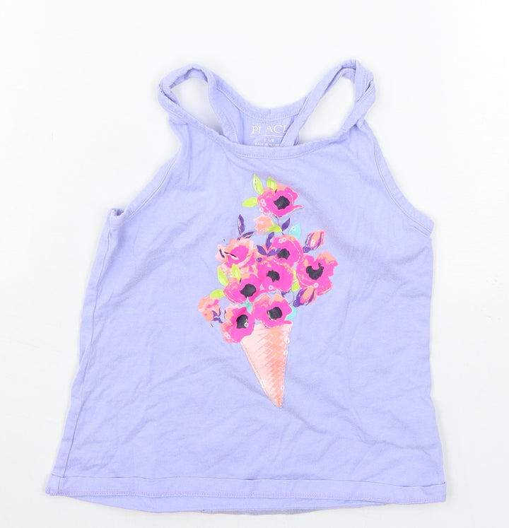 The Childrens Place Girls Blue Jersey Basic T-Shirt Size 5-6 Years - flowers