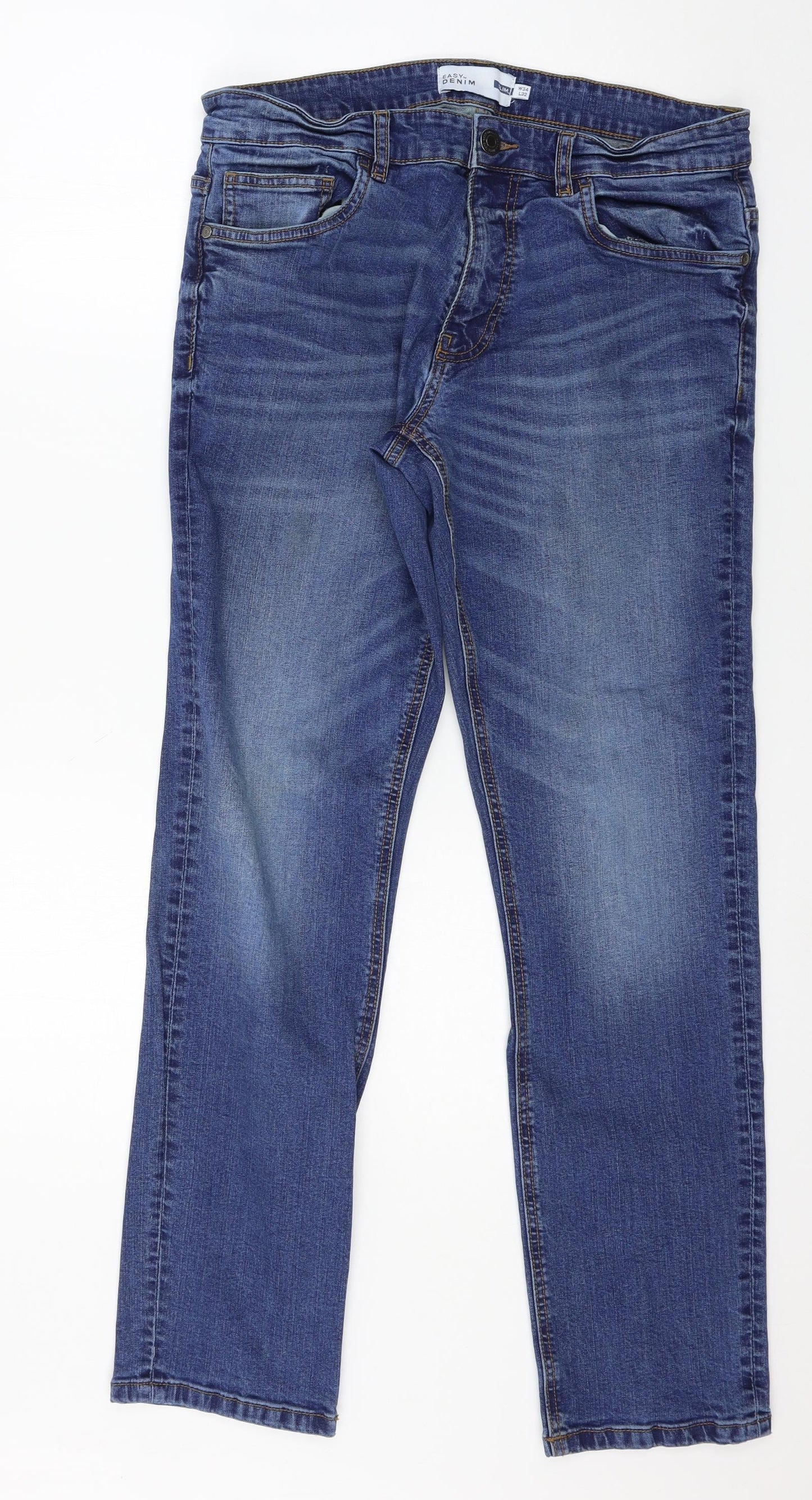 Easy Mens Blue  Denim Straight Jeans Size 34 in L32 in