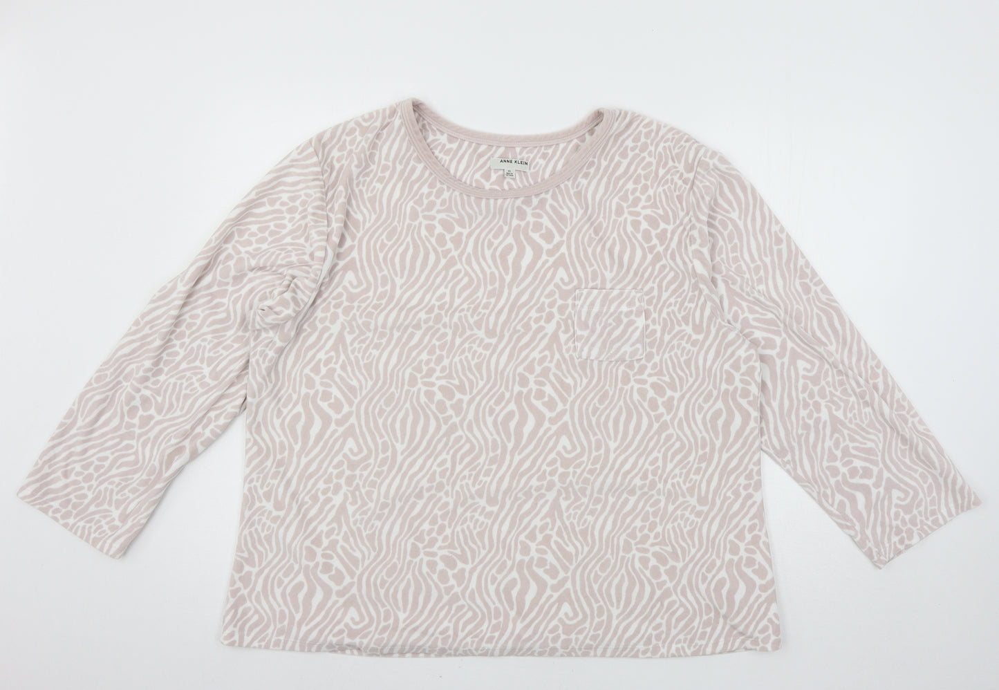 Anne Klein Womens Pink Animal Print Velour Top Pyjama Top Size XL