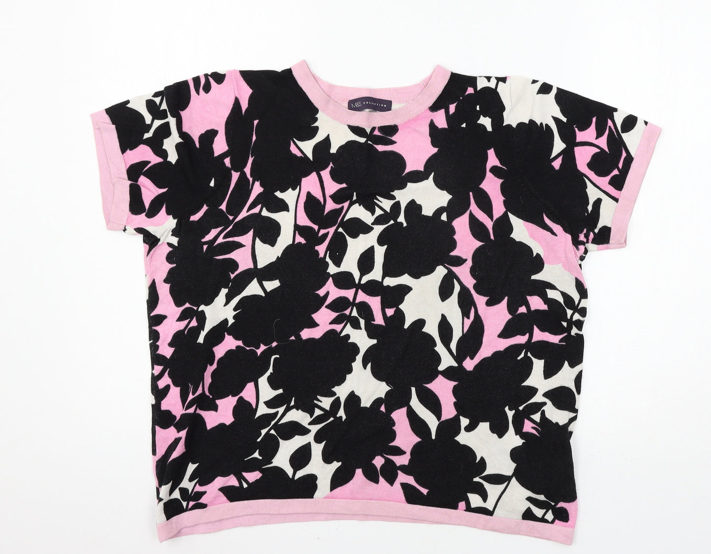 Marks and Spencer Womens Pink Floral Knit Pullover Jumper Size 14