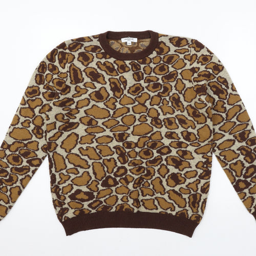 sweewe Womens Brown Animal Print Knit Pullover Jumper Size S