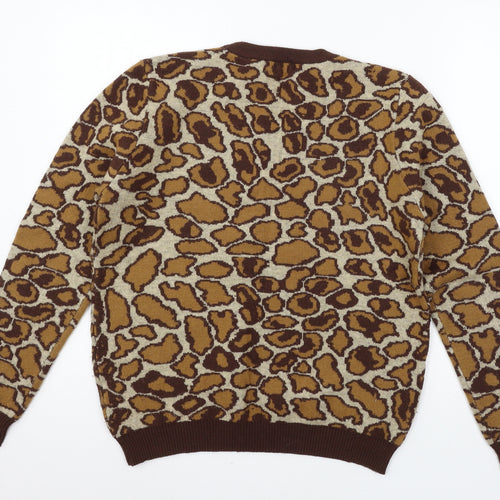 sweewe Womens Brown Animal Print Knit Pullover Jumper Size S