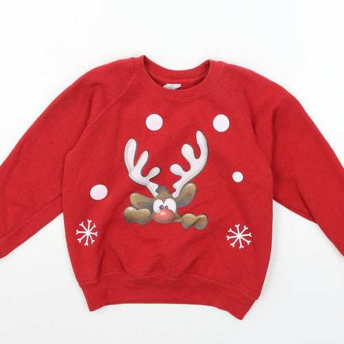 Fruit of the Loom Boys Red  Jersey Pullover Sweatshirt Size 5-6 Years  - Rudolph