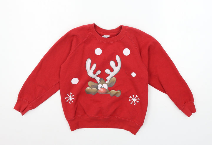 Fruit of the Loom Boys Red Jersey Pullover Sweatshirt Size 5-6 Years - Rudolph