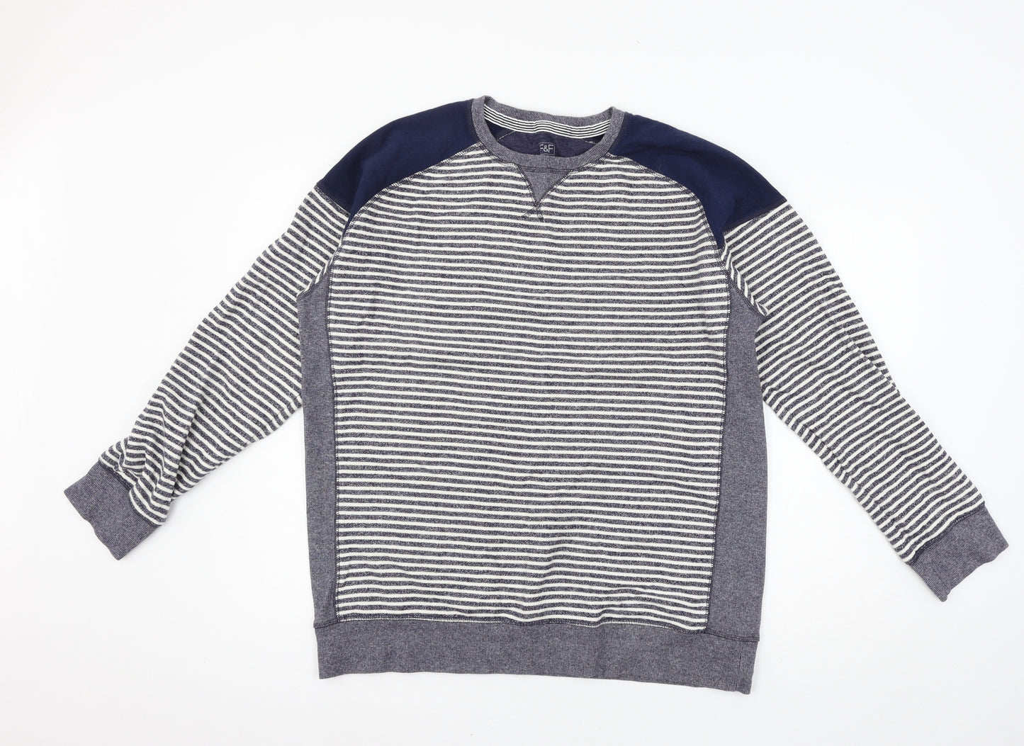 F&F Womens Blue Striped Jersey Pullover Sweatshirt Size L