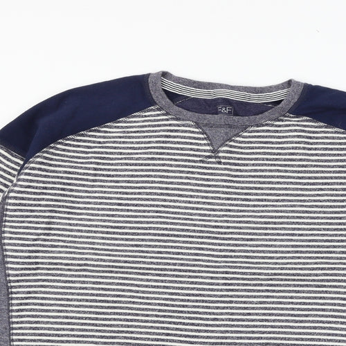 F&F Womens Blue Striped Jersey Pullover Sweatshirt Size L