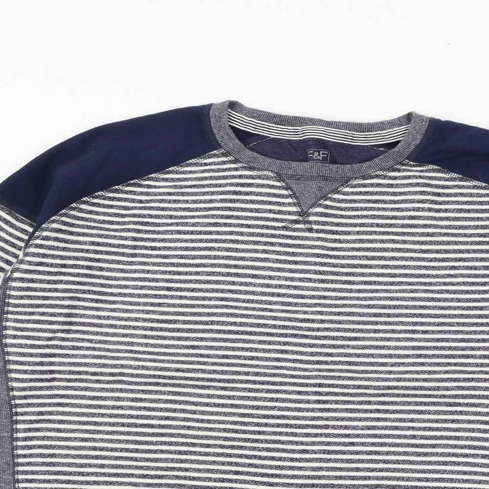 F&F Womens Blue Striped Jersey Pullover Sweatshirt Size L