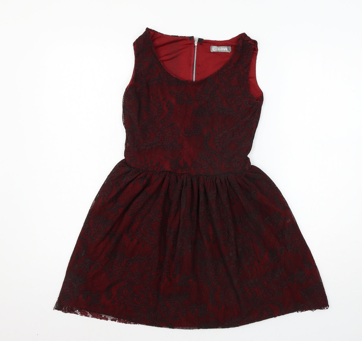 Love Womens Red Floral Lace Basic Blouse Size S