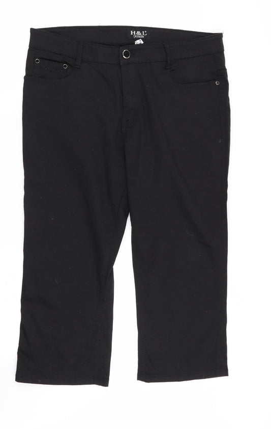 Front view of H&L women’s black capri jeans, size UK 34, in, 22-inch leg