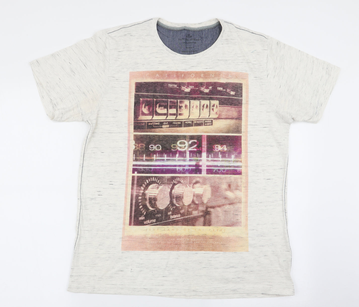 Easy Mens Ivory Geometric   T-Shirt Size L