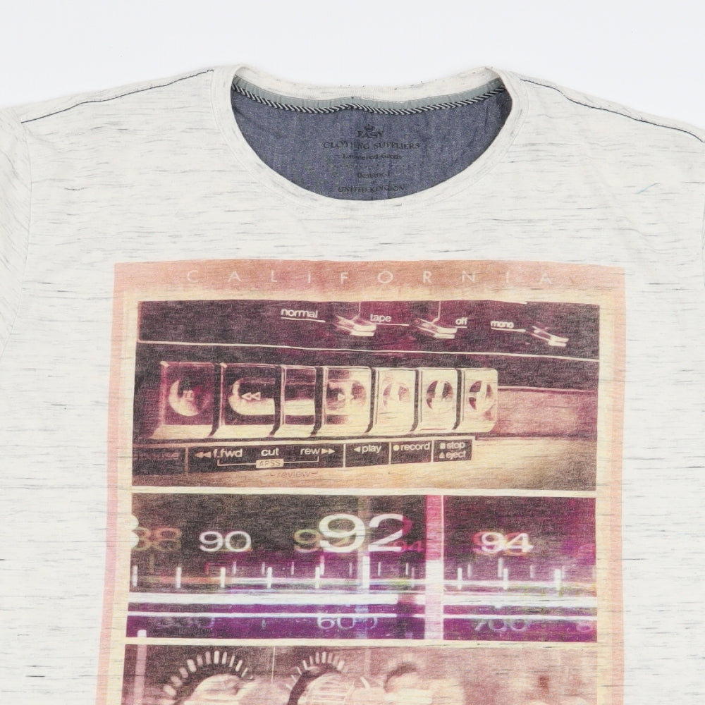 Easy Mens Ivory Geometric   T-Shirt Size L