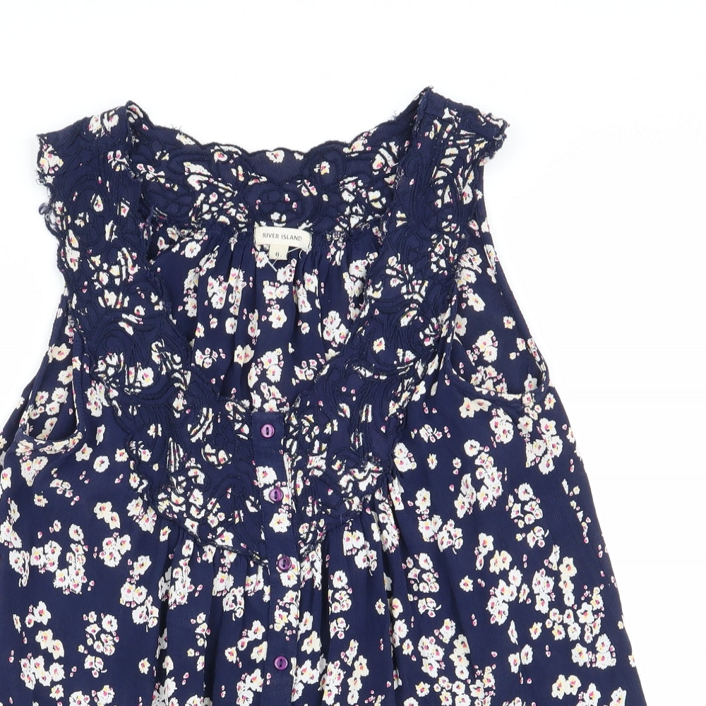 River Island Womens Blue Floral  Basic Blouse Size 8