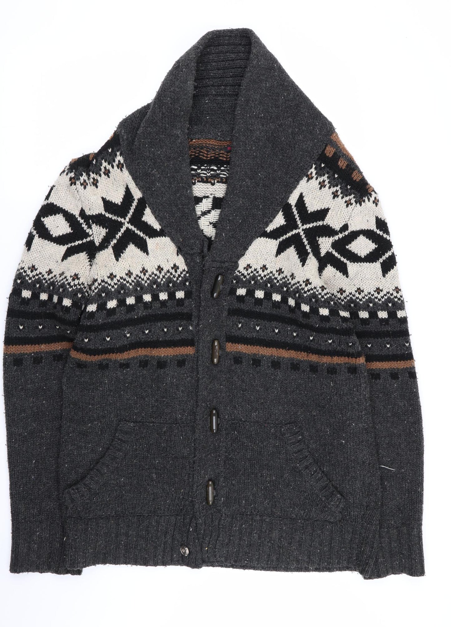projekraw Mens Multicoloured Geometric  Cardigan Jumper Size L
