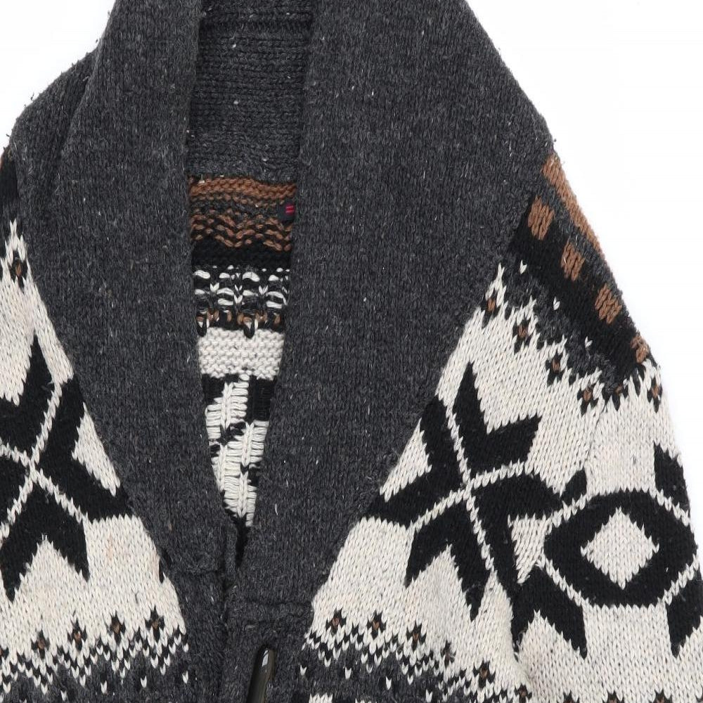 projekraw Mens Multicoloured Geometric  Cardigan Jumper Size L