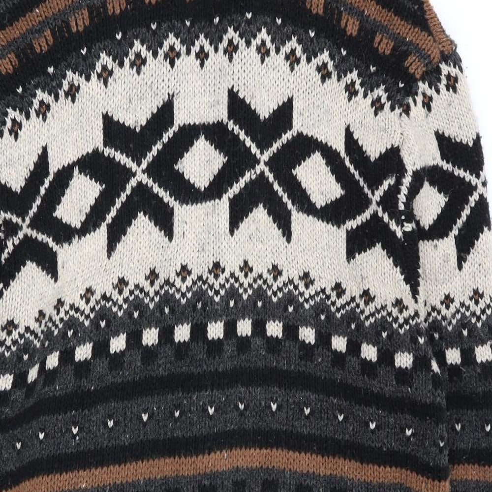 projekraw Mens Multicoloured Geometric  Cardigan Jumper Size L