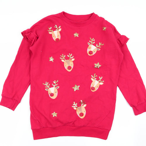 F&F Girls Red   Pullover Jumper Size 11-12 Years  - christmas