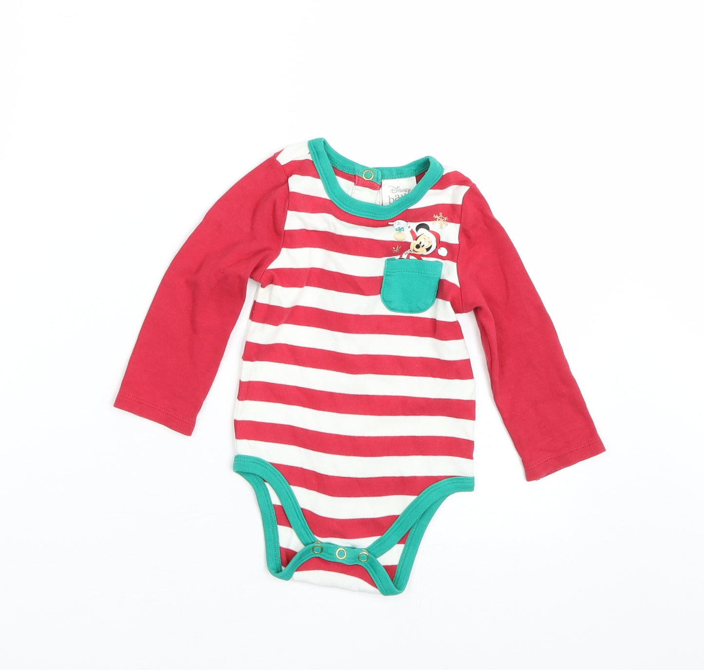 Disney Baby Red Striped  Basic T-Shirt Size 12-18 Months  - Disney Christmas