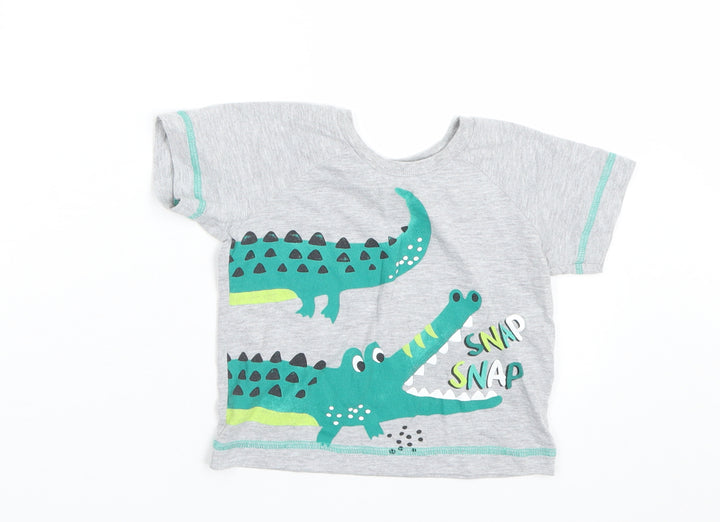 Matalan Boys Grey   Basic T-Shirt Size 9-12 Months  - crocodile