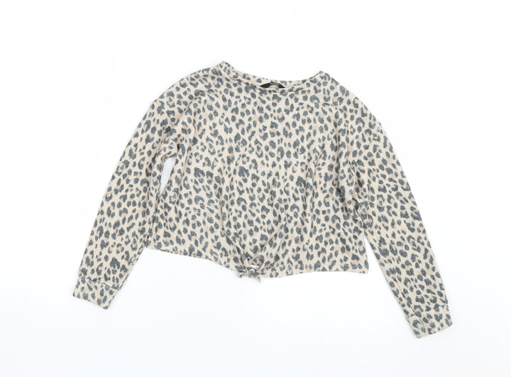 George Girls Beige Animal Print Basic T-Shirt Size 6-7 Years