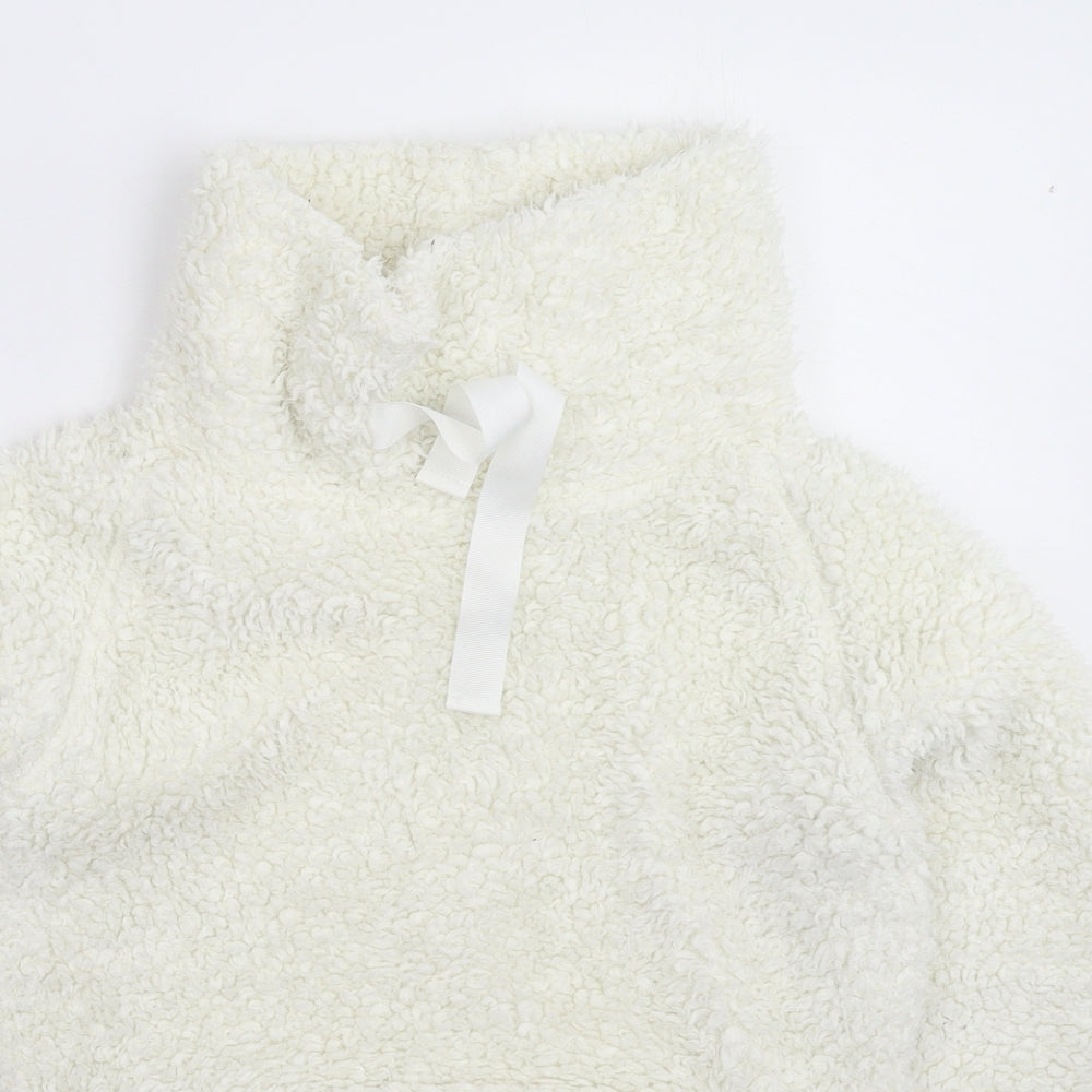 TU Womens White Solid Fleece Top Pyjama Top Size S